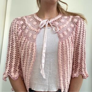 Elegant Pink Crochet Women Sweater